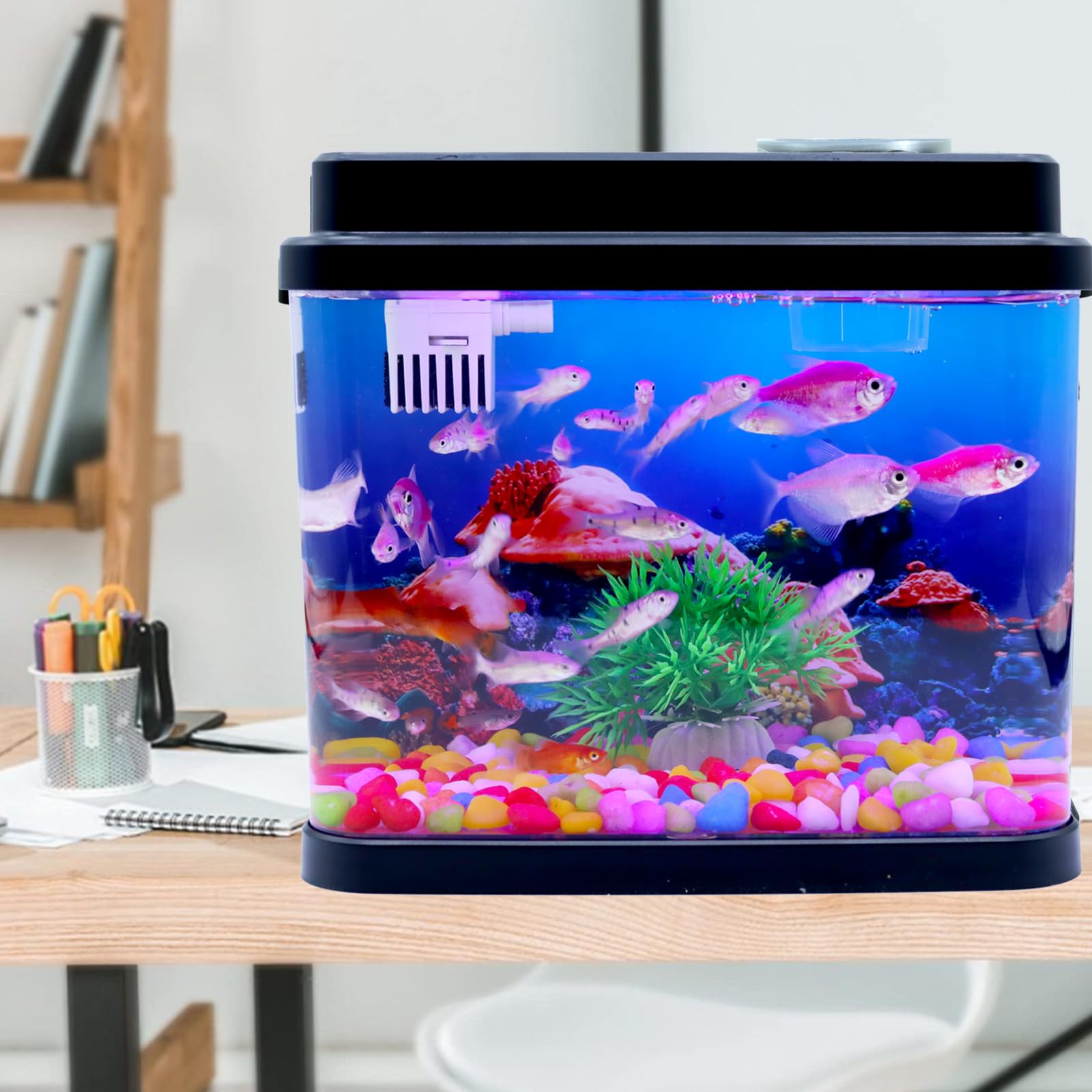 Toycol Mini Fish Tank ocean-background enhances the immersive marine backdrop.