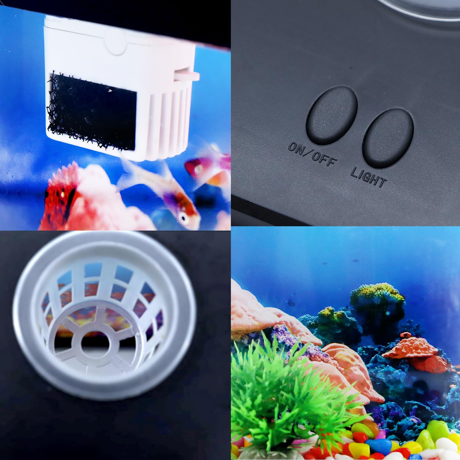 Toycol Mini Fish Tank quiet-pump demonstrates ultra-quiet operation suitable for bedrooms.