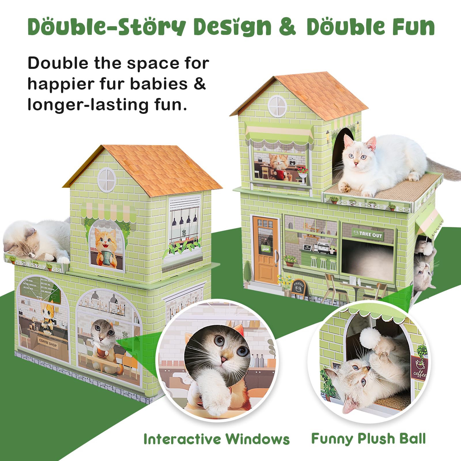 TOYSBOOM cardboard cat house two-story design provides versatile hideouts for multi-cat homes.