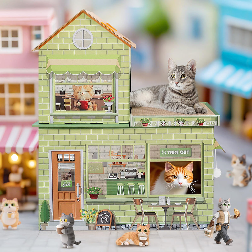 TOYSBOOM cat house scratch pads keep claws away from furniture and encourage play.