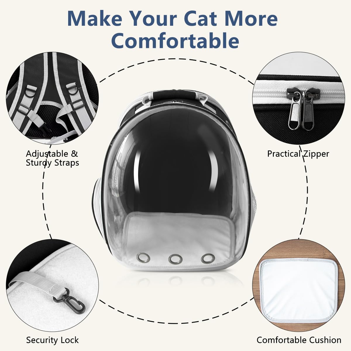 TOYSINTHEBOX cat backpack ventilation-system promotes airflow for comfy rides.