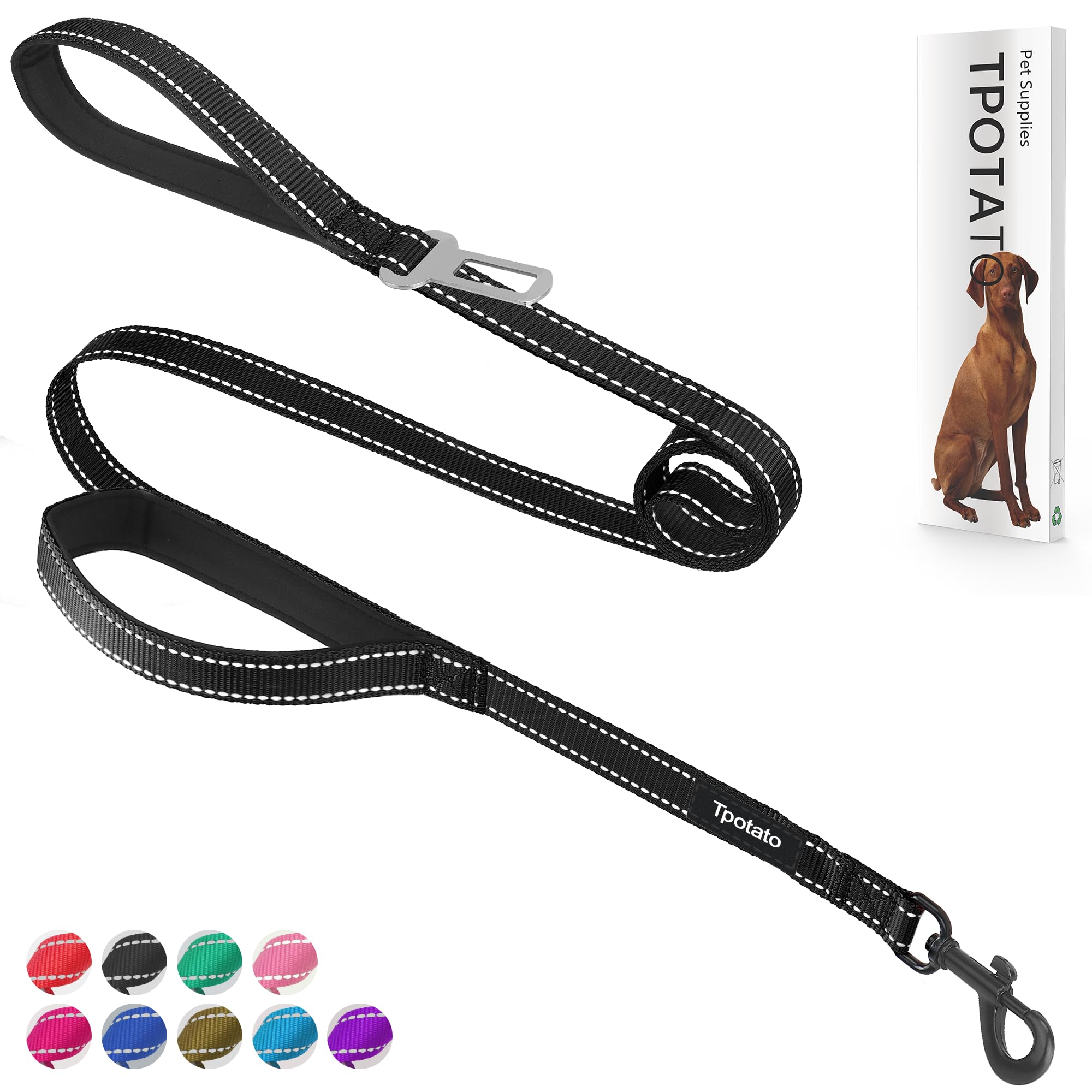 Tpotato 6ft dual-handle dog leash with two-control points for safer urban walks