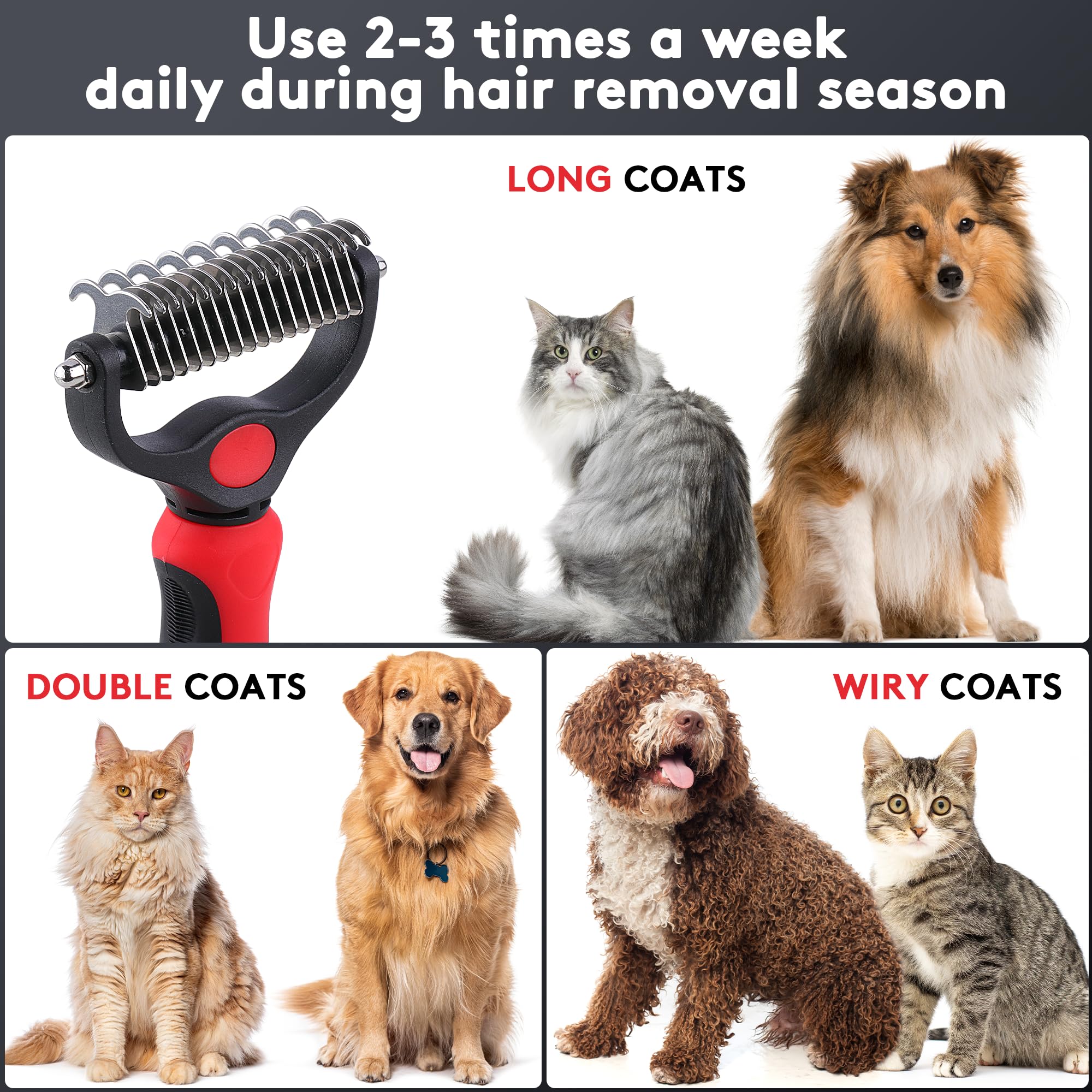 Tpotato deshedding dog brush in-use dematting session on a pet's coat