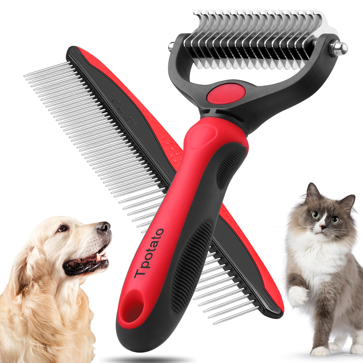 Tpotato deshedding dog brush long coat close-up highlighting mats removal and detangling