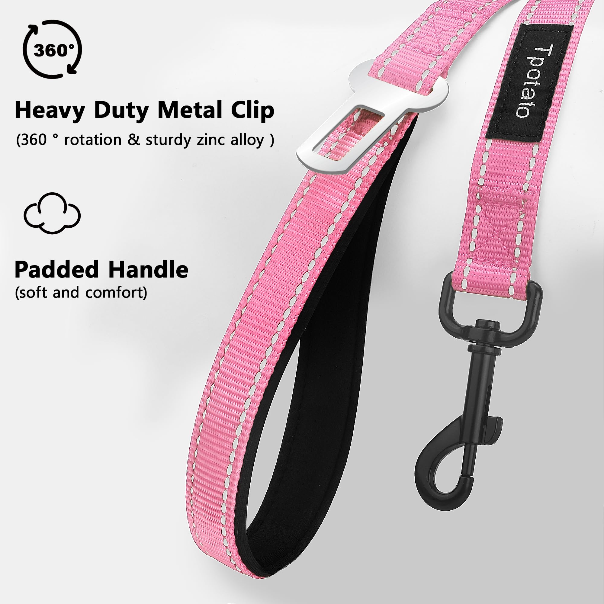 Tpotato pink leash features padded handle for comfortable everyday walking
