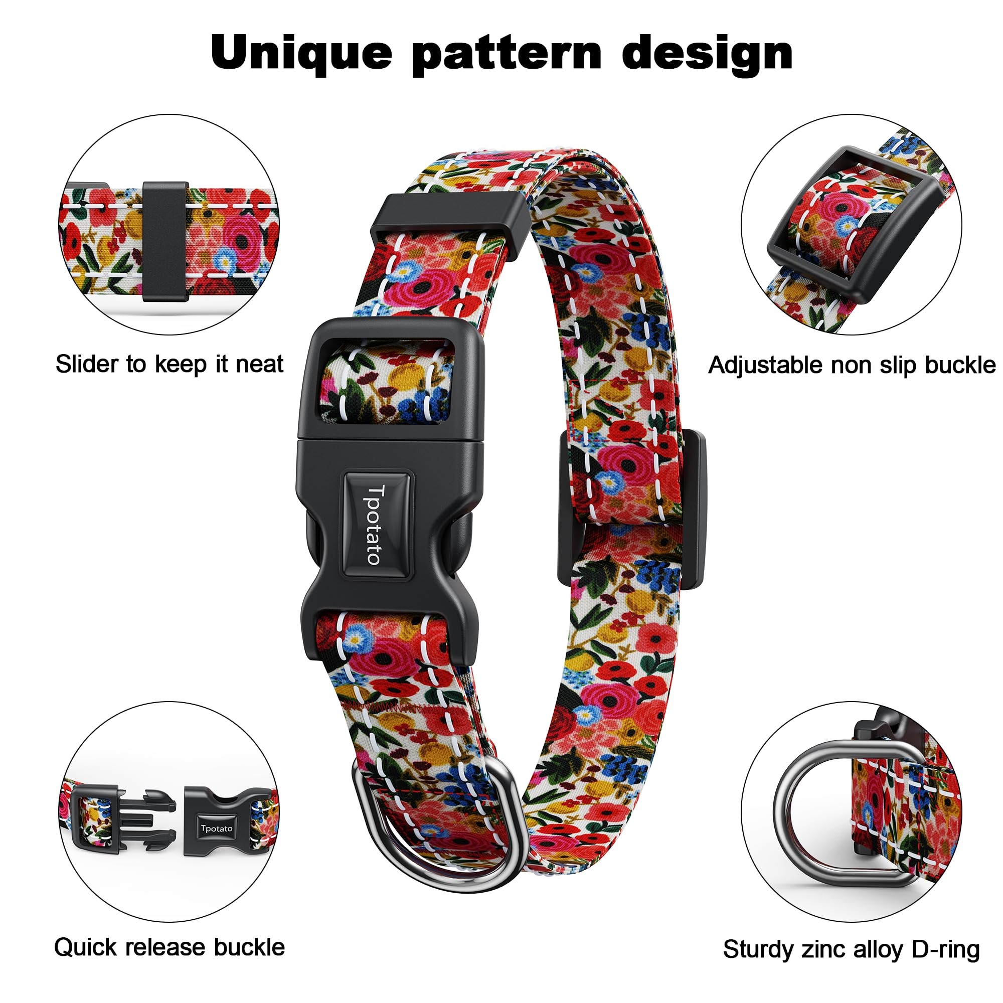 Tpotato quick-release buckle on collar for easy on/off.