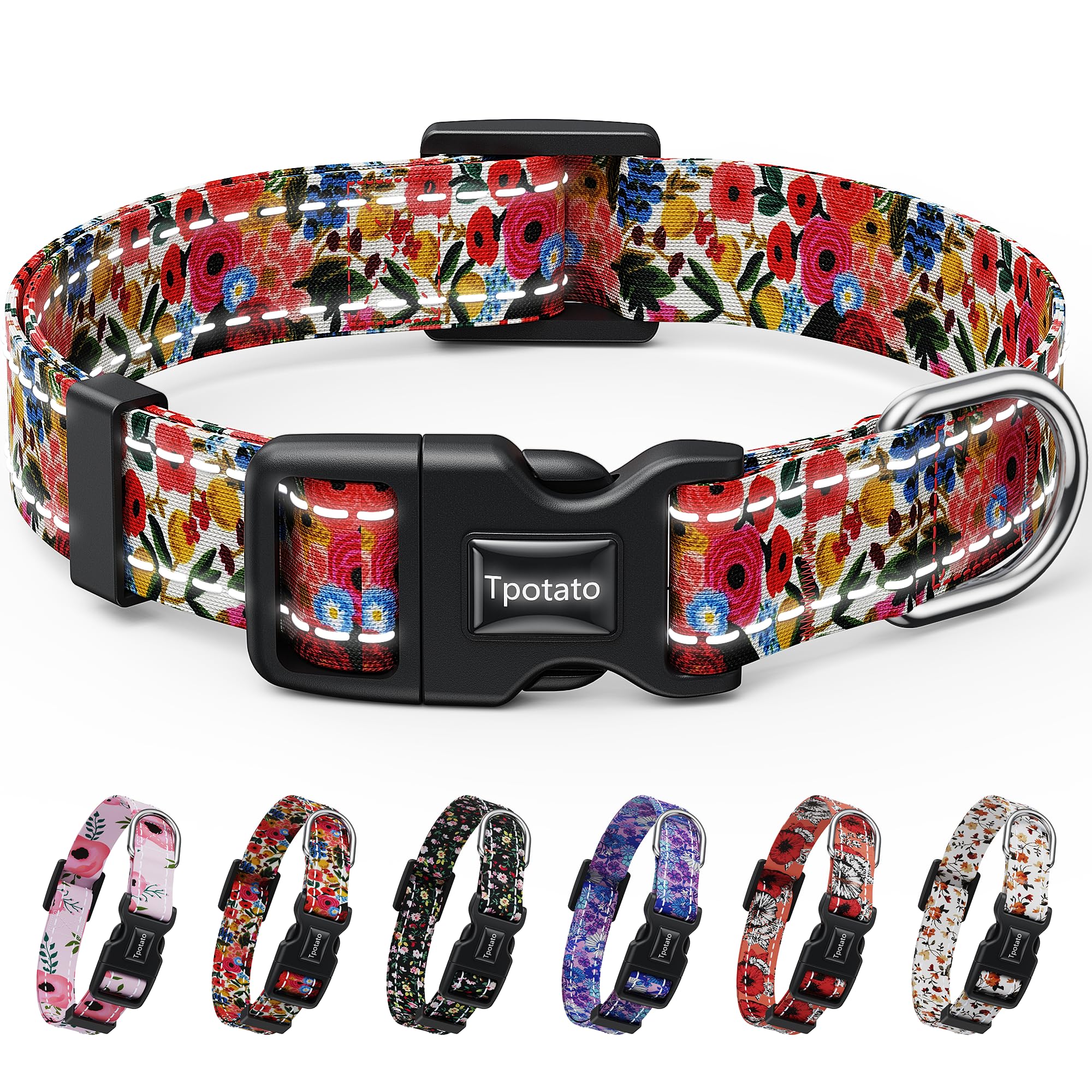 Tpotato reflective floral collar pattern for stylish evening walks.