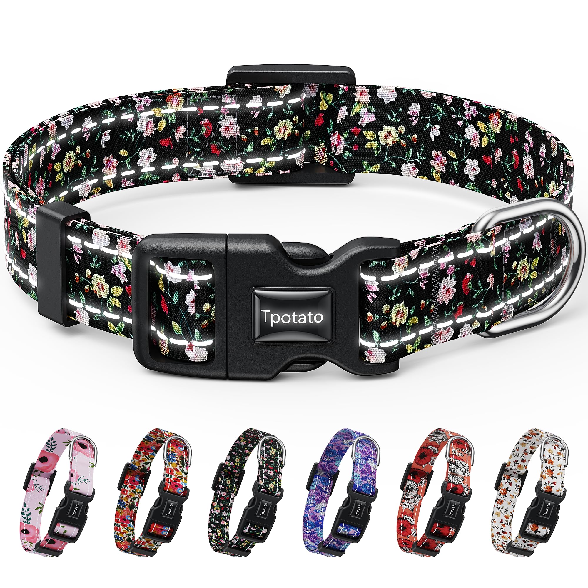 Tpotato reflective floral pattern collar for puppies with durable vibrant design