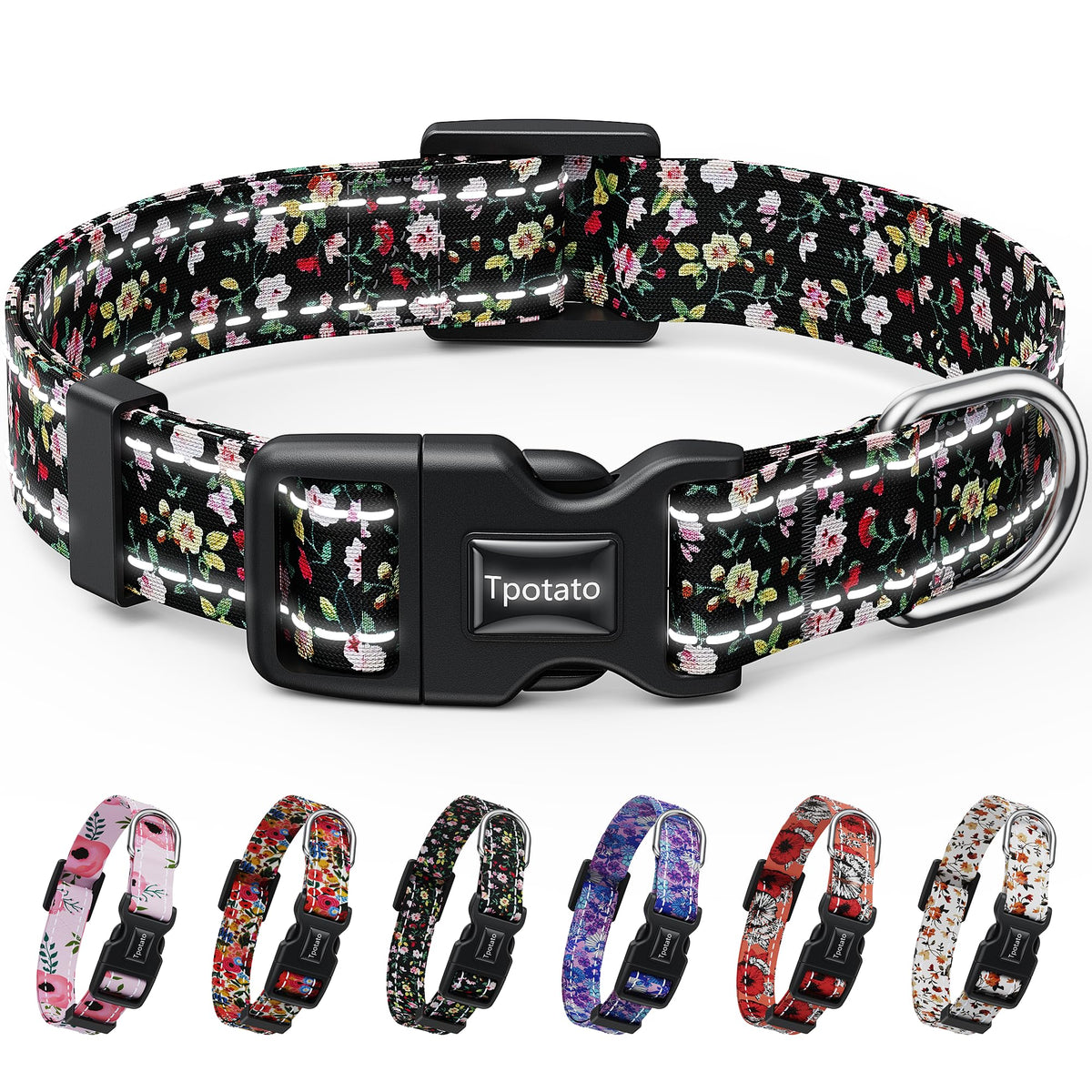 Tpotato reflective floral pattern collar for puppies with durable vibrant design