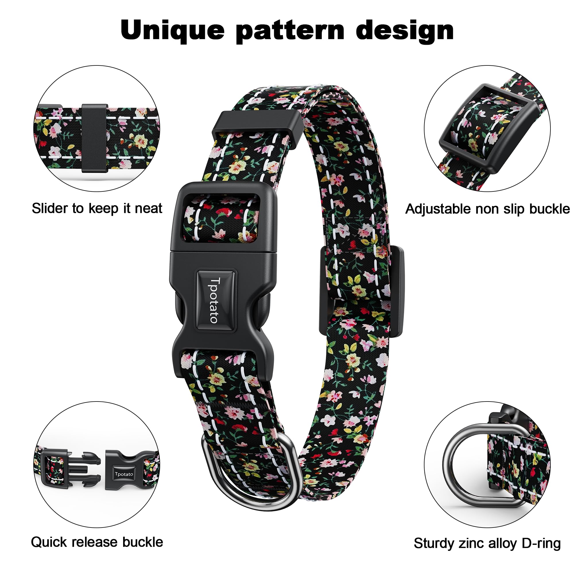 Tpotato soft nylon dog collar with quick release buckle for comfy daily wear