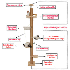 TQEW cat tree with 8 sisal posts visual of natural scratching and climbing.