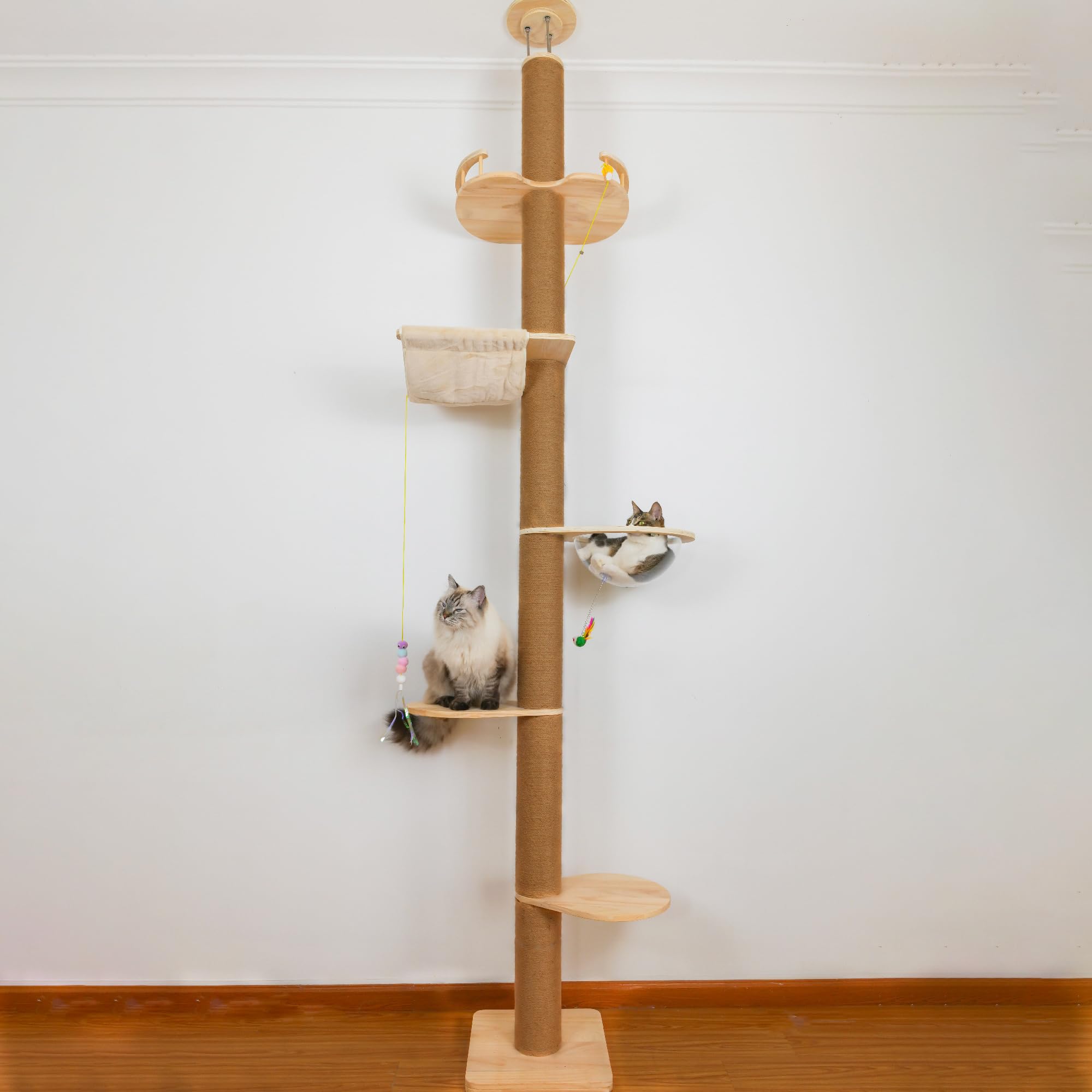 TQEW floor-to-ceiling cat tree assembly diagram for quick, wobble-free setup.
