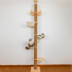 TQEW floor-to-ceiling cat tree assembly diagram for quick, wobble-free setup.