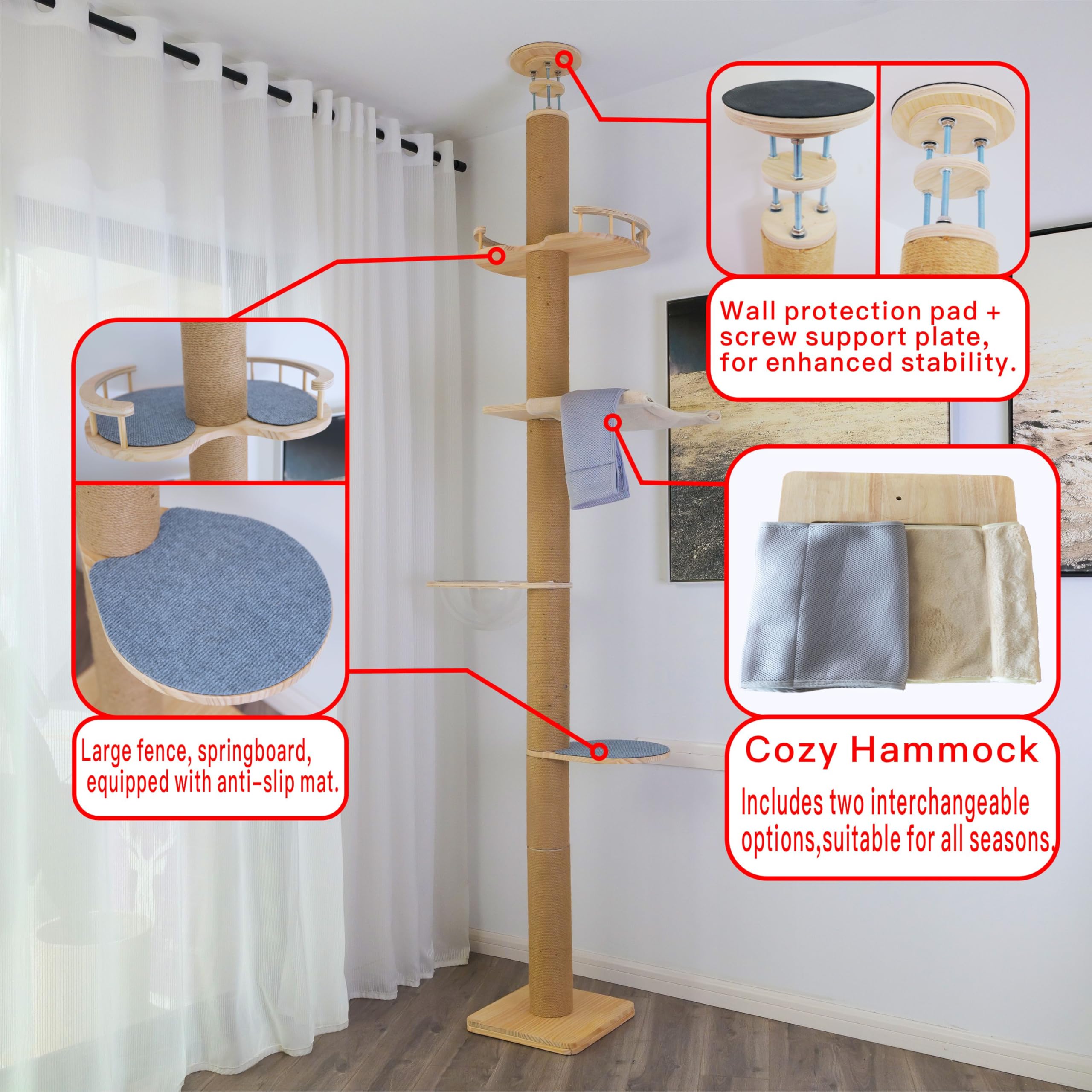 TQEW cat tree post configuration highlights eight sturdy sisal posts for diverse play