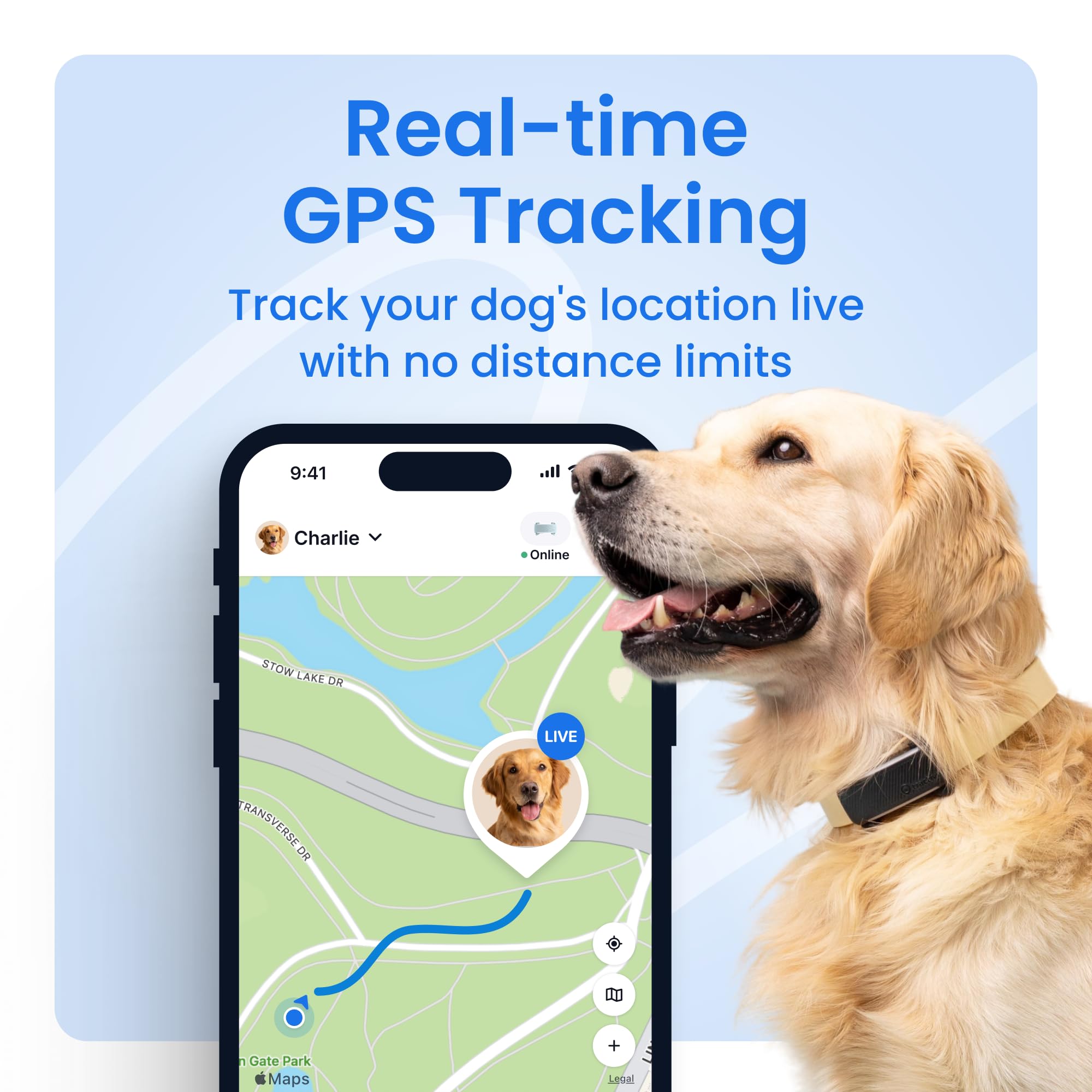Tractive live-location-updates highlight unlimited range and rapid tracking in any location.
