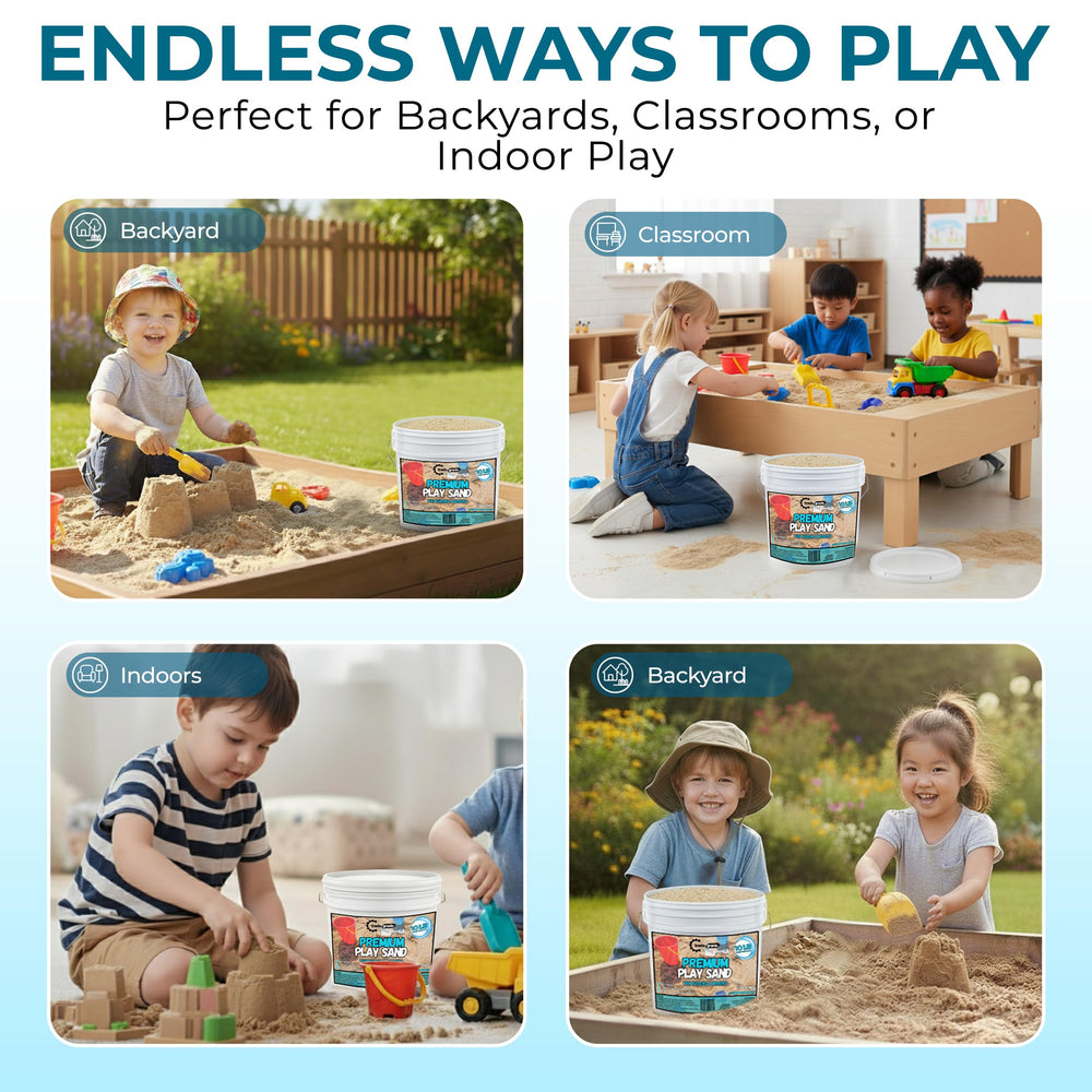 Trade Grade Play Sand used for wet castle building with moisture retention benefits.