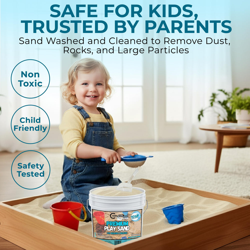 Trade Grade Play Sand maintains moisture for creative sculpting and longer castle designs.