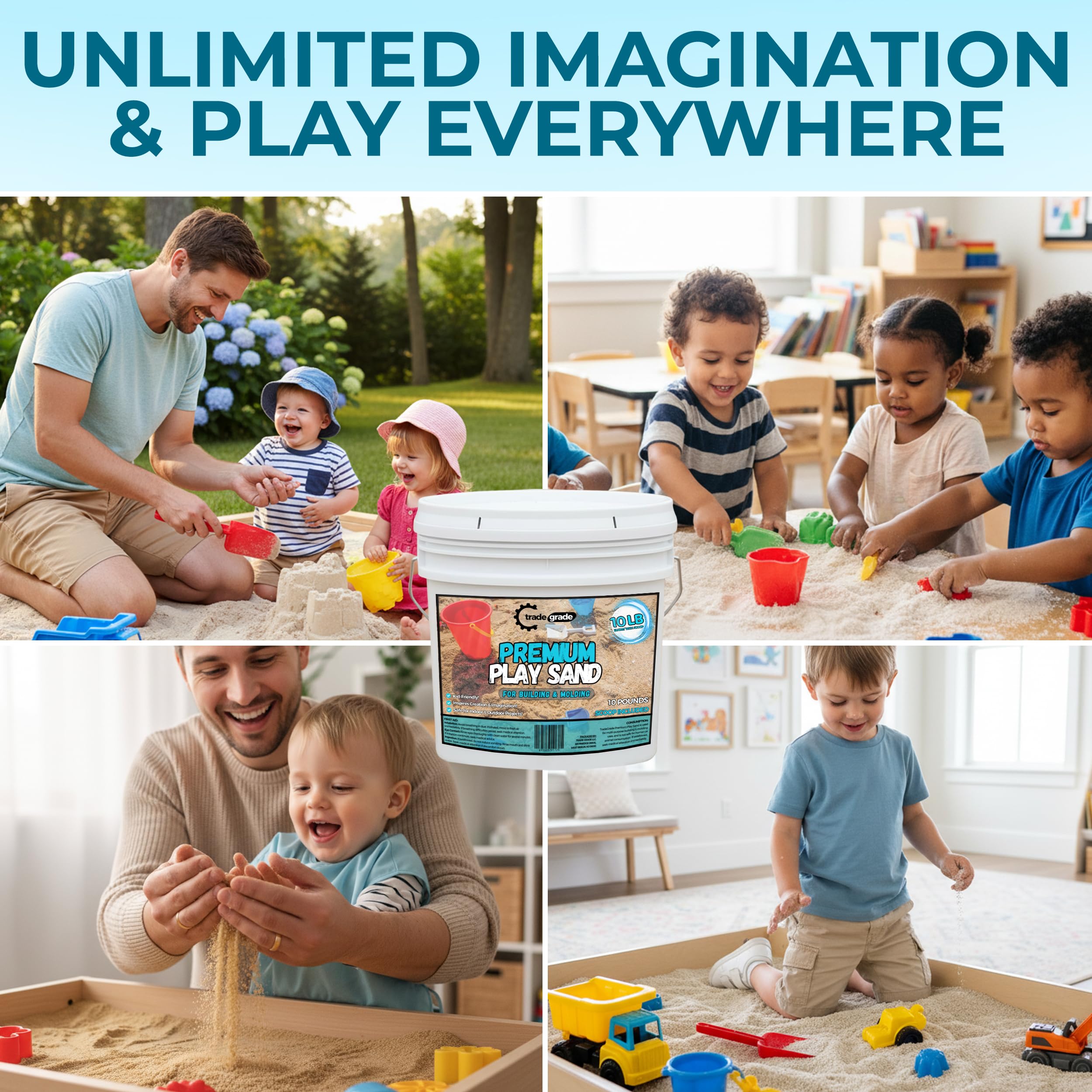 Trade Grade Play Sand outdoors fuels imaginative castle building and outdoor fun.