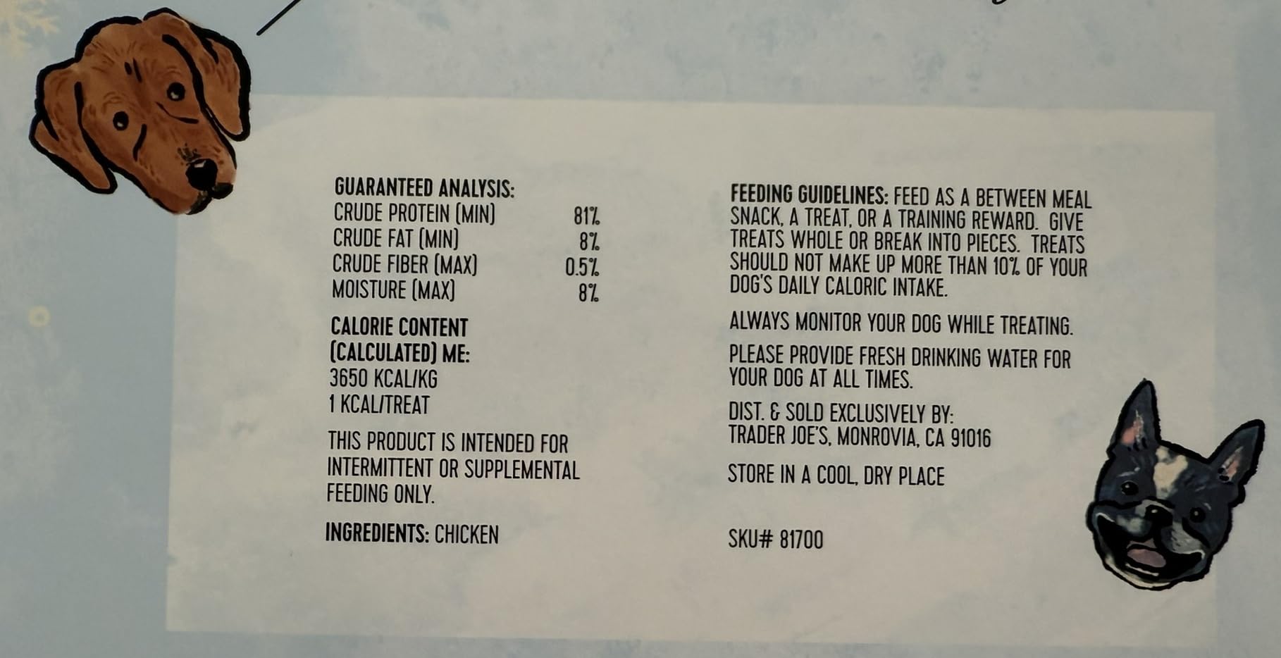 Trader Joe Advent Calendar for Dogs treats setup highlighting salmon and sweet potato flavors