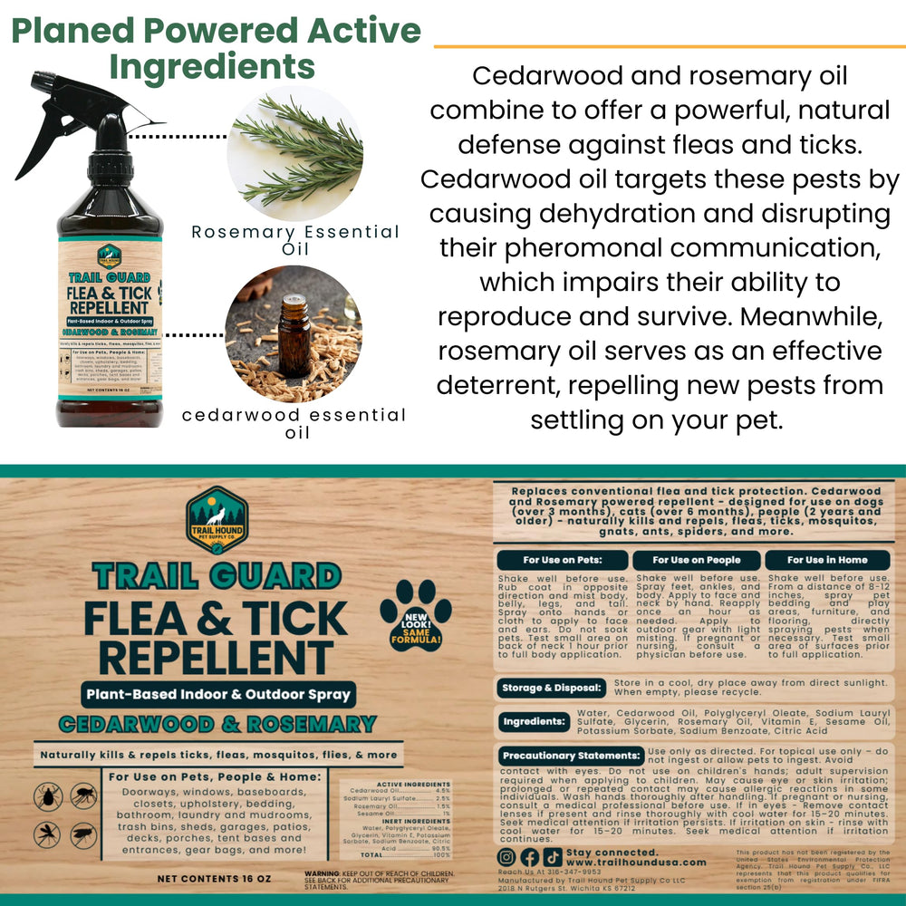 Trail Guard ingredients cedarwood and rosemary highlighted as natural defense.
