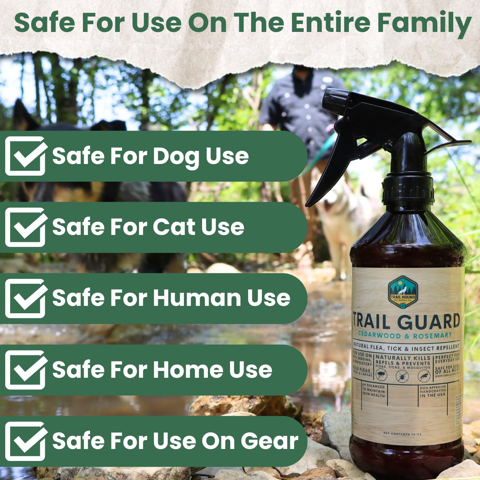Trail Guard on a dog and cat helps repel fleas and ticks naturally.