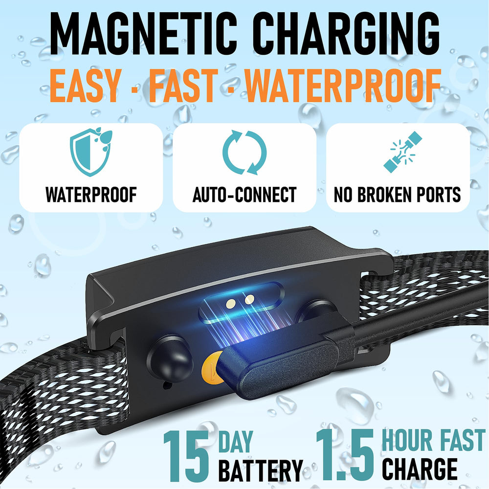 TrainTail No-Shock Bark Collar magnetic-charging for quick, convenient recharging