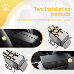 Tranquitas seat safety belt feature demonstrated for secure car travel with pets.