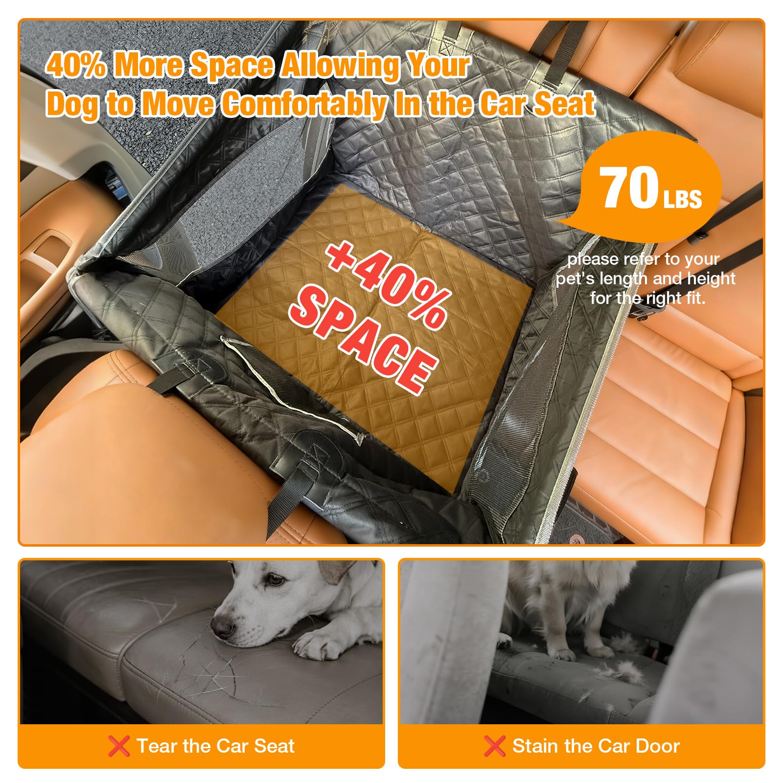 Tranquitas dog car seat egg-crate-foam highlights plush comfort during trips