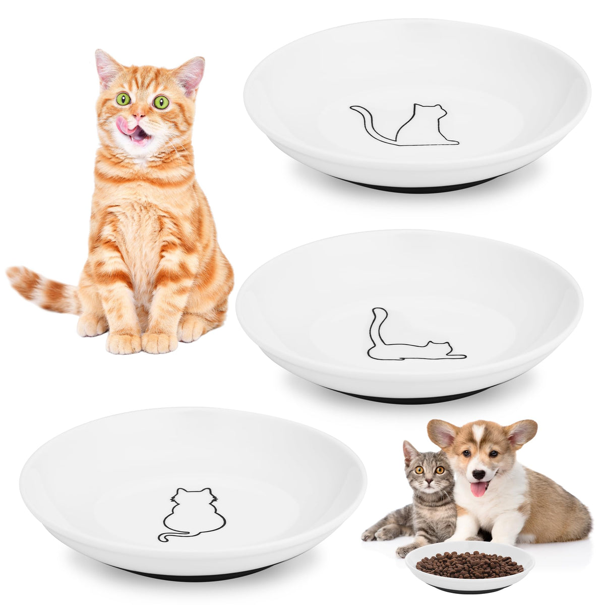 TranRantic cuencos cerámicos para gatos con tres patrones, aptos para comida y agua.