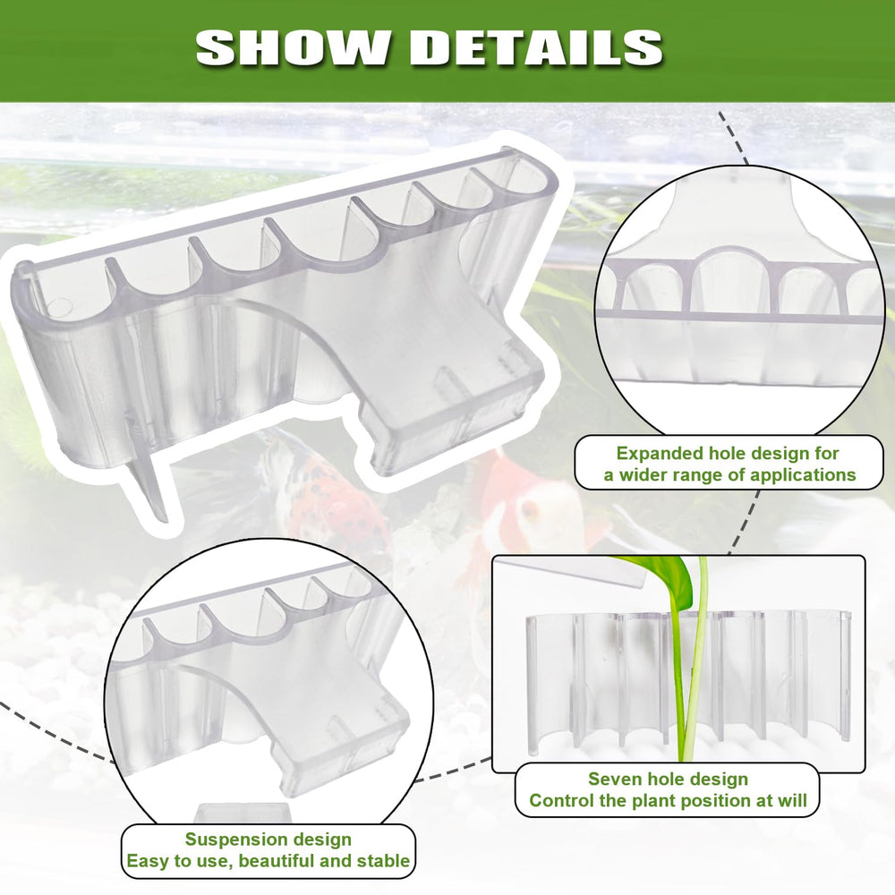 transparent-7-hole-aquarium-plant-holder highlights minimalist top-of-tank decoration and plant support.