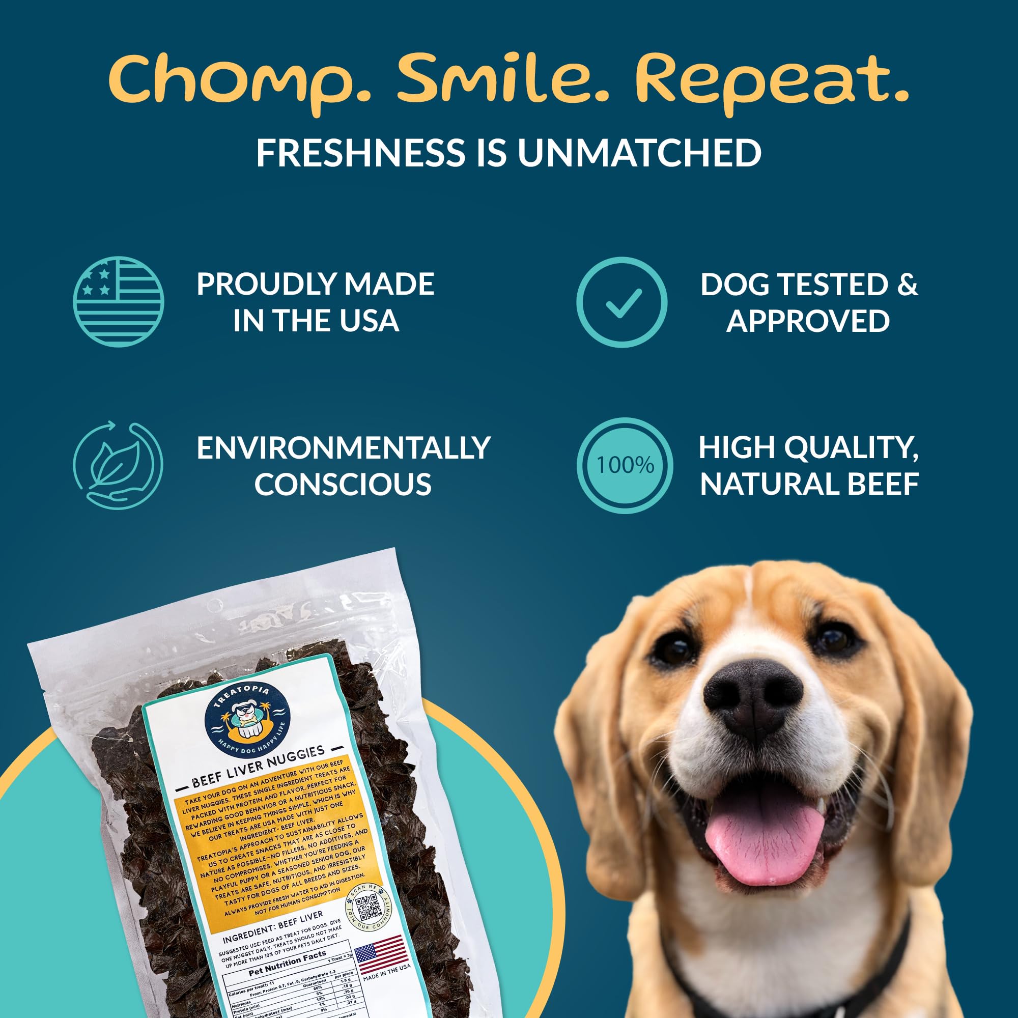 TREATOPIA Beef Liver Nuggies closeup reveals crunchy texture and rich aroma.