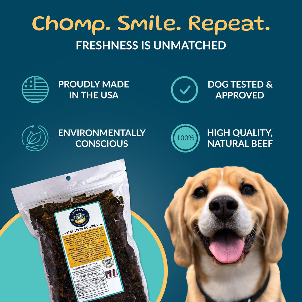 TREATOPIA Beef Liver Nuggies hand-trimmed pieces highlight careful sourcing and premium texture.