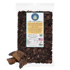 TREATOPIA Beef Liver Nuggies packaging showcases USA-made quality and sustainability.