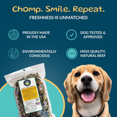 TREATOPIA Beef Lung Nuggies bag closeup with resealable pouch for freshness.