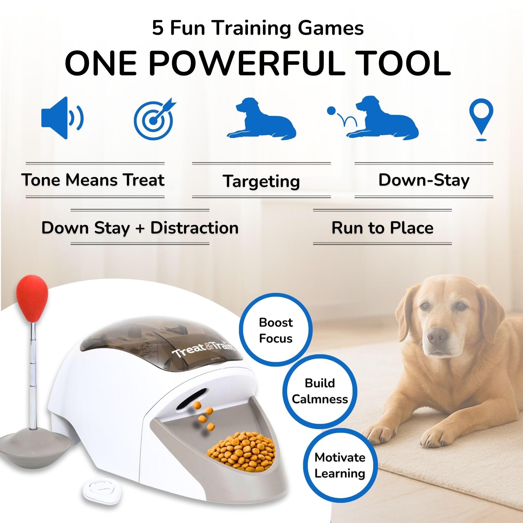 Treat&Train remote control reaches up to 100 feet for focused practice