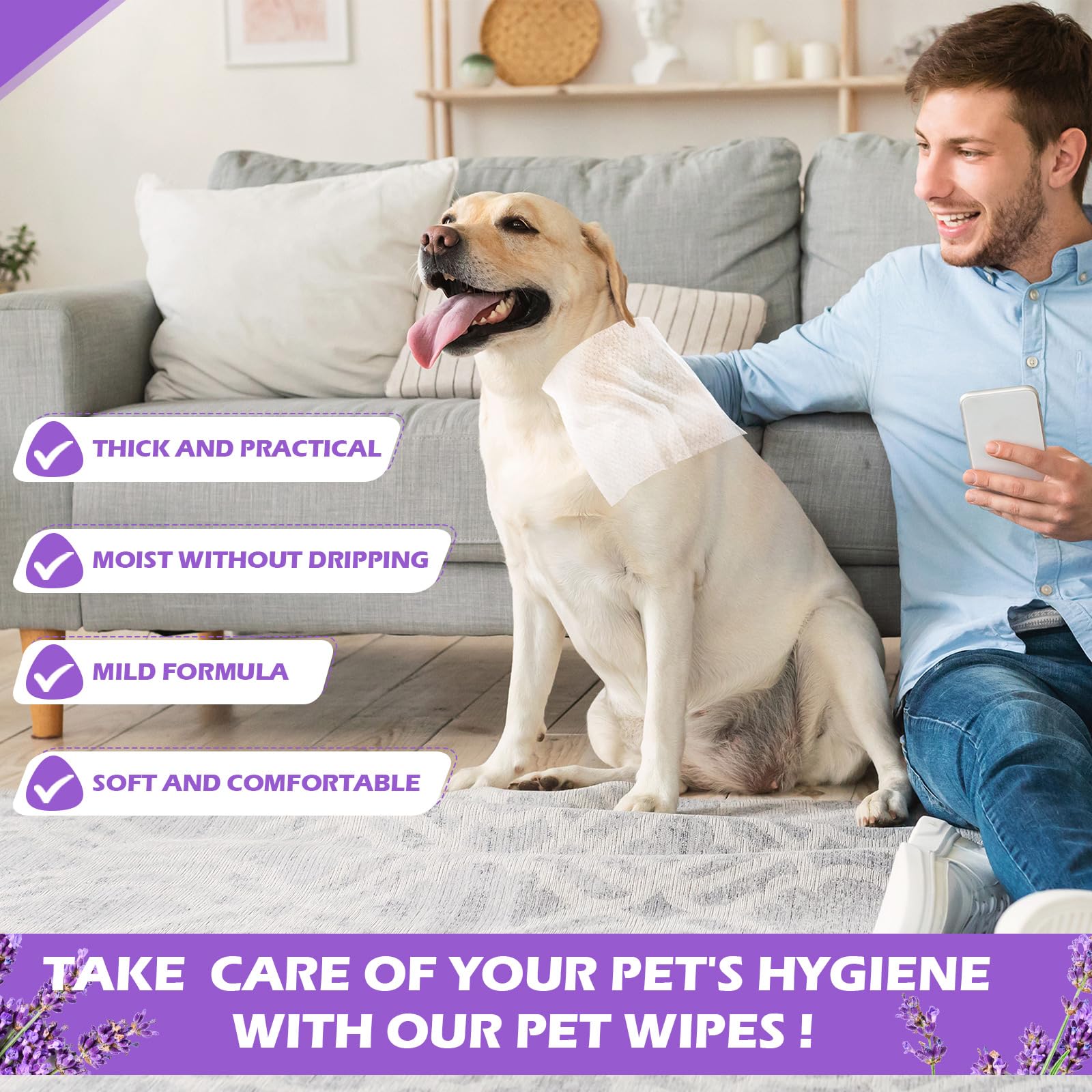 Treela dog wipes used on the butt area for tidy grooming.