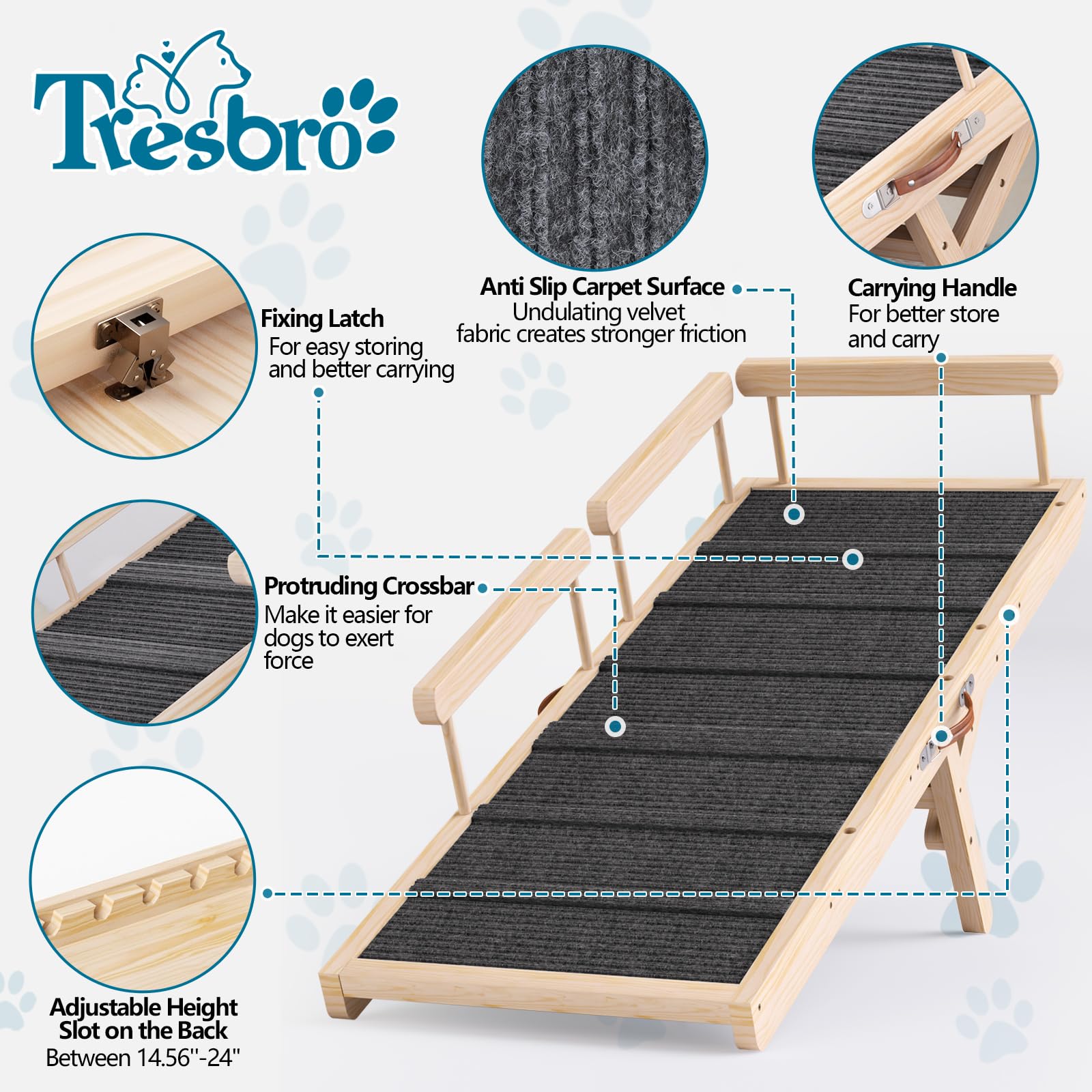Tresbro Dog Ramp anti-slip surface improves traction during climbs.