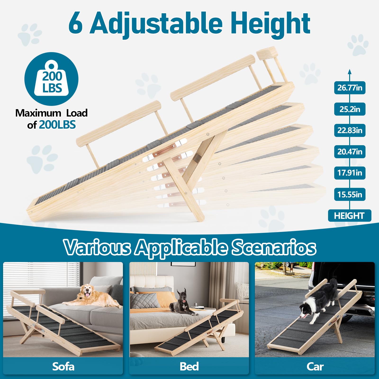 Tresbro Dog Ramp six height positions show versatile setup for beds and sofas.