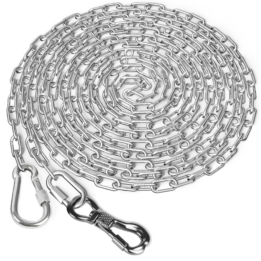 Tresbro heavy duty dog chain 15ft tie-out shows tangle-free operation during yard training.
