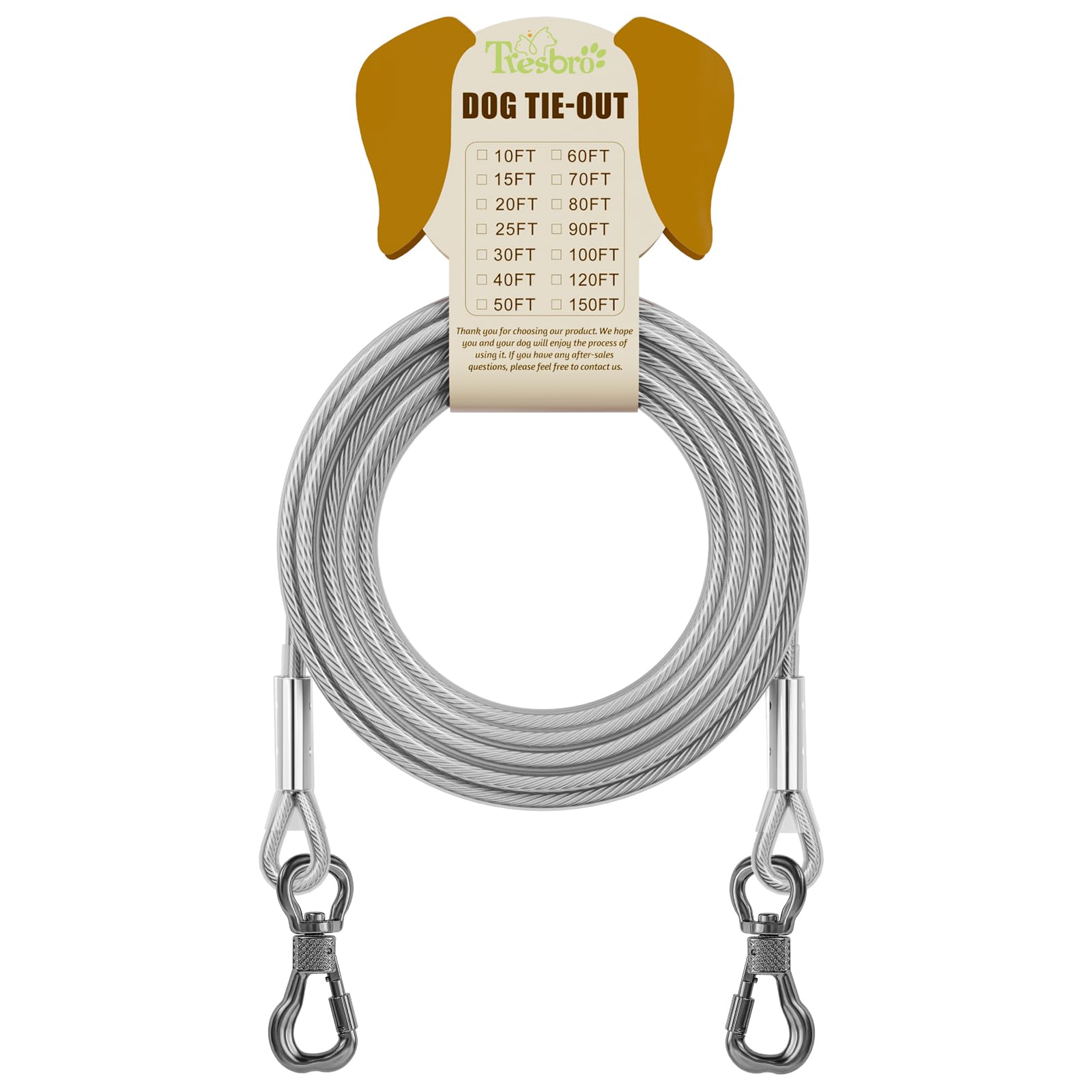 Tresbro outdoor dog cable in use across lawn and park settings