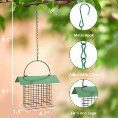 Trieez suet feeder hanging close-up showing easy-refill lid