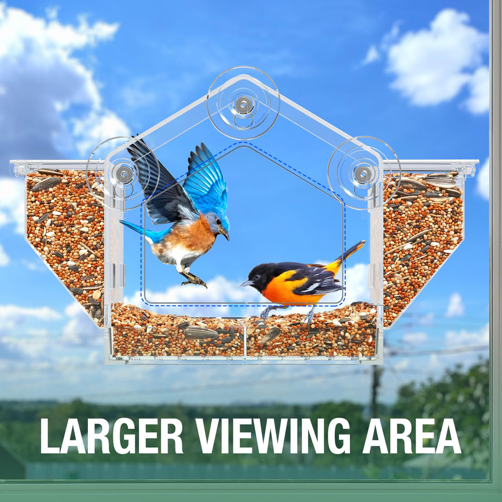 Trieez Window Bird Feeder dual granary reduces refills