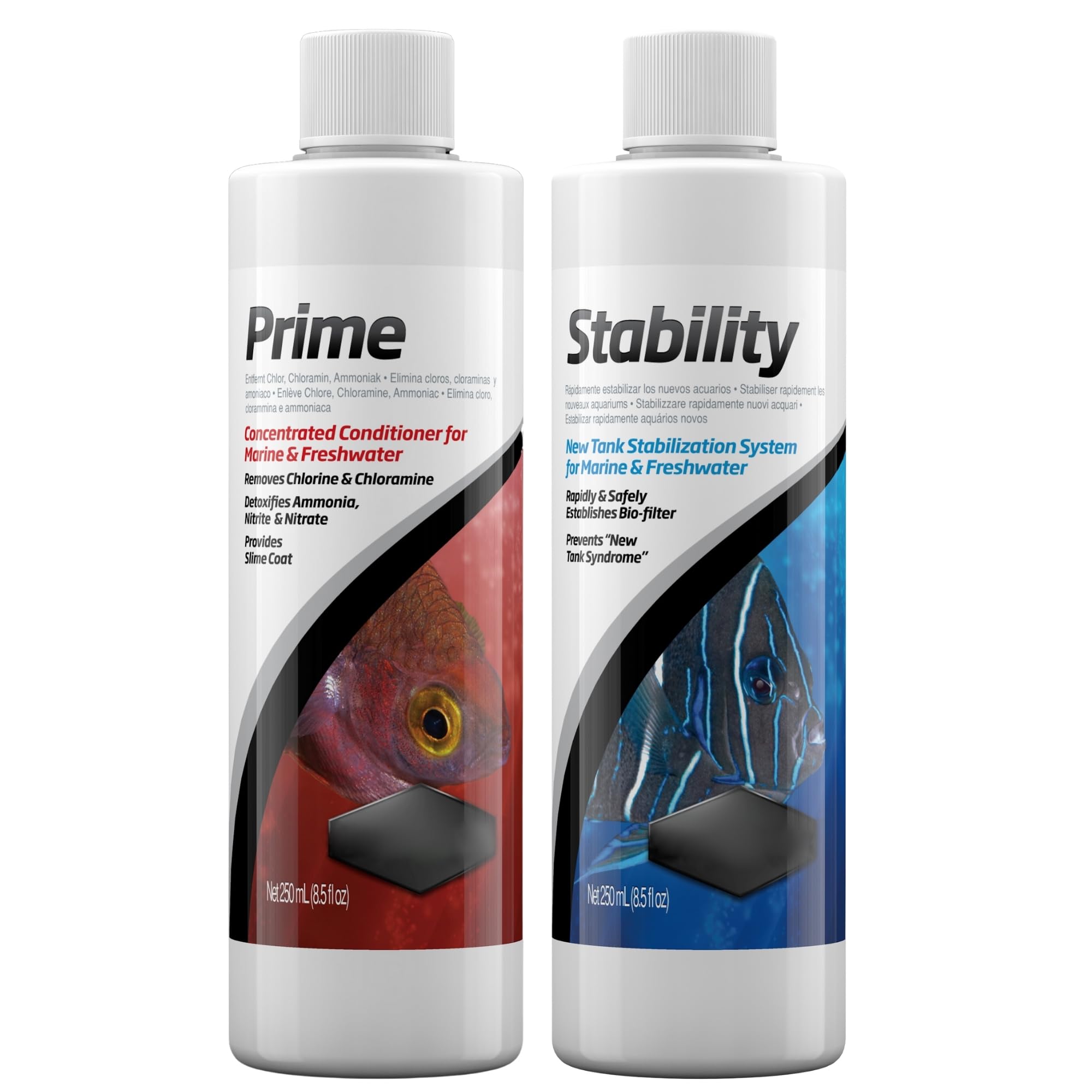 Trinity Treats PRlME bottle pour demonstrates water conditioning for safer freshwater tanks