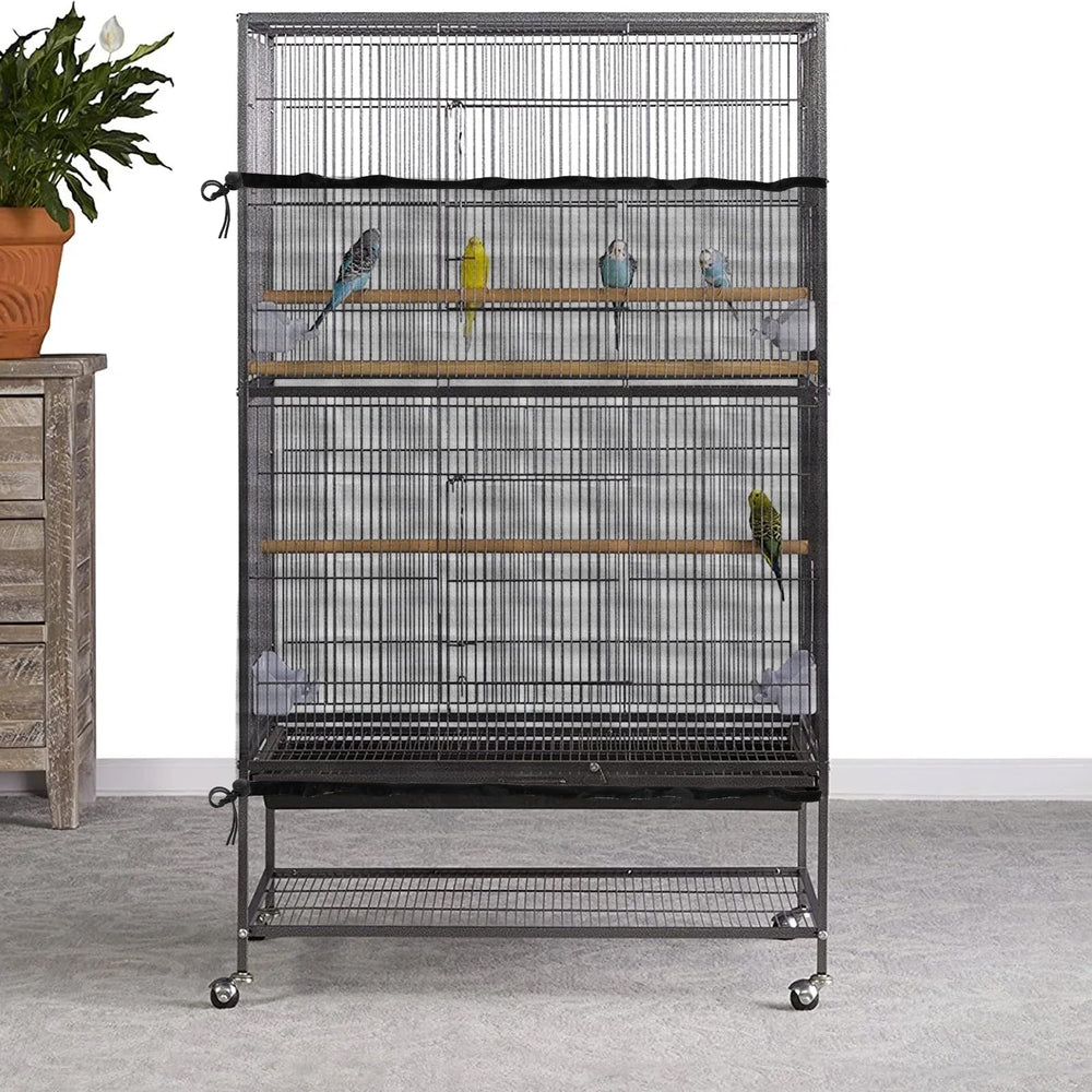 Trinkrittey black cage cover emphasizes discreet, stylish protection for parakeets and parrots.