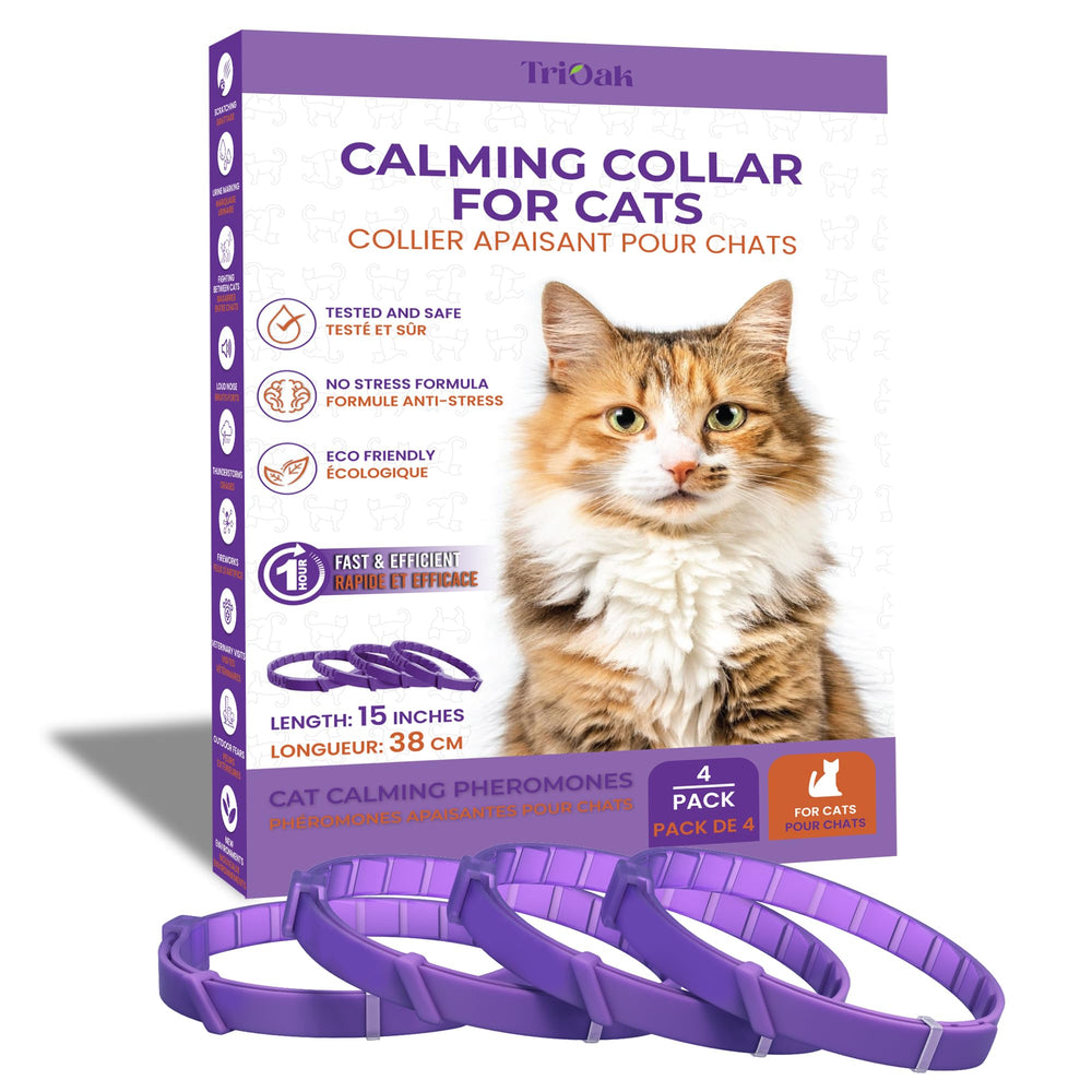 TriOak calming collar pack closeup shows multi-pack for cat relaxation.