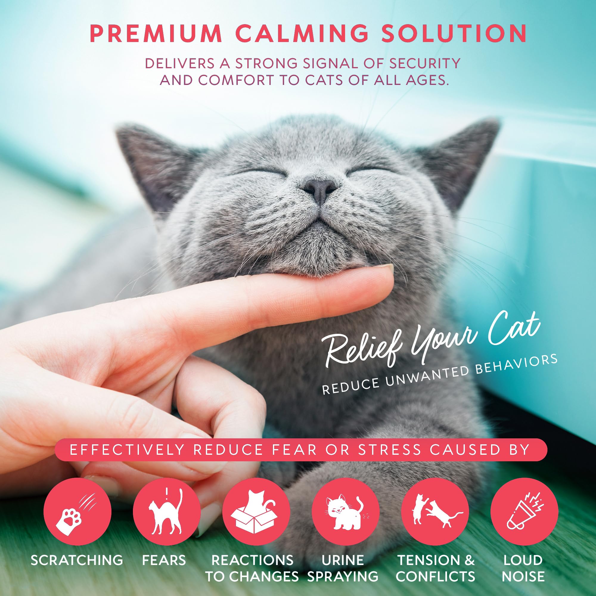 TriOak cat pheromones diffuser bottle plugged into outlet for continuous calm