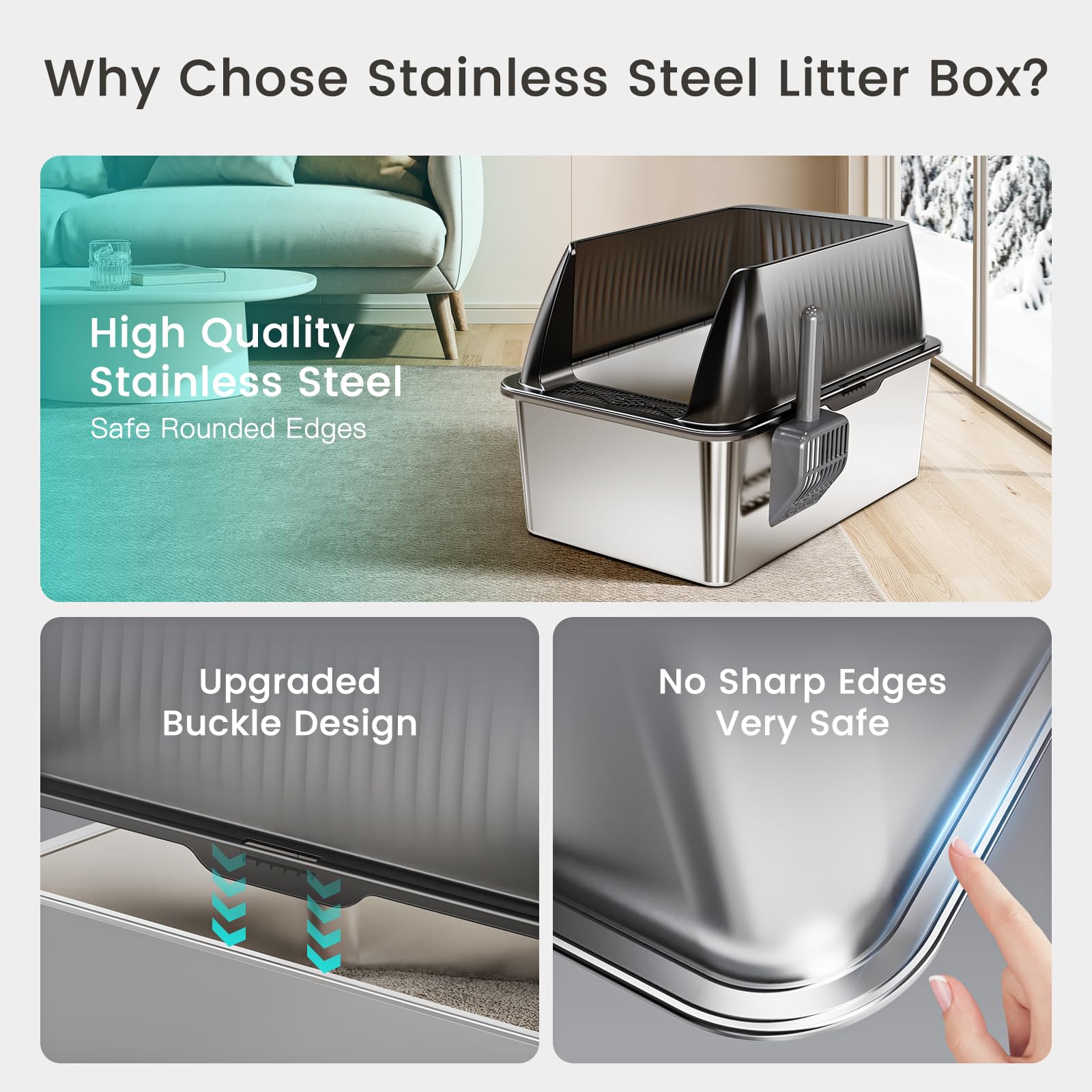 Tripamin smooth stainless steel surface resists odors and cleans quickly.