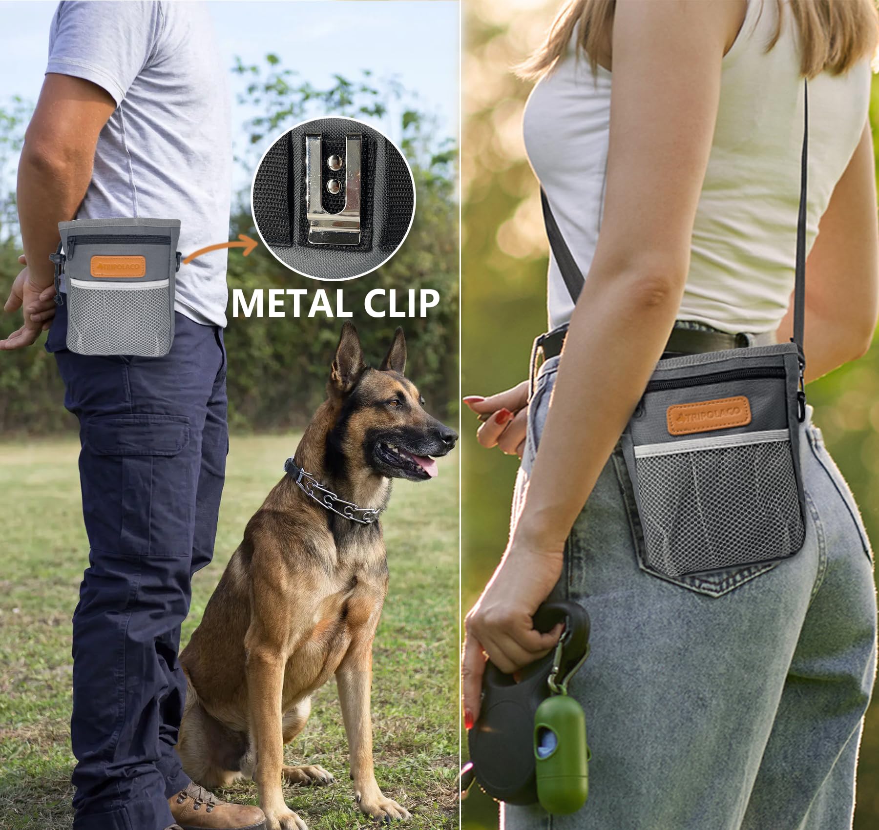 TRIPOLACO dog treat pouch on-the-go solution for walks and training