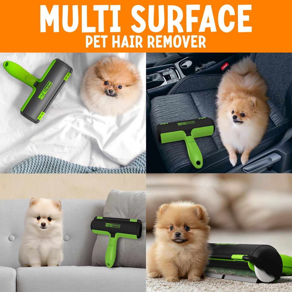 Triton pet hair removal tool cleaning car interior with pet fur