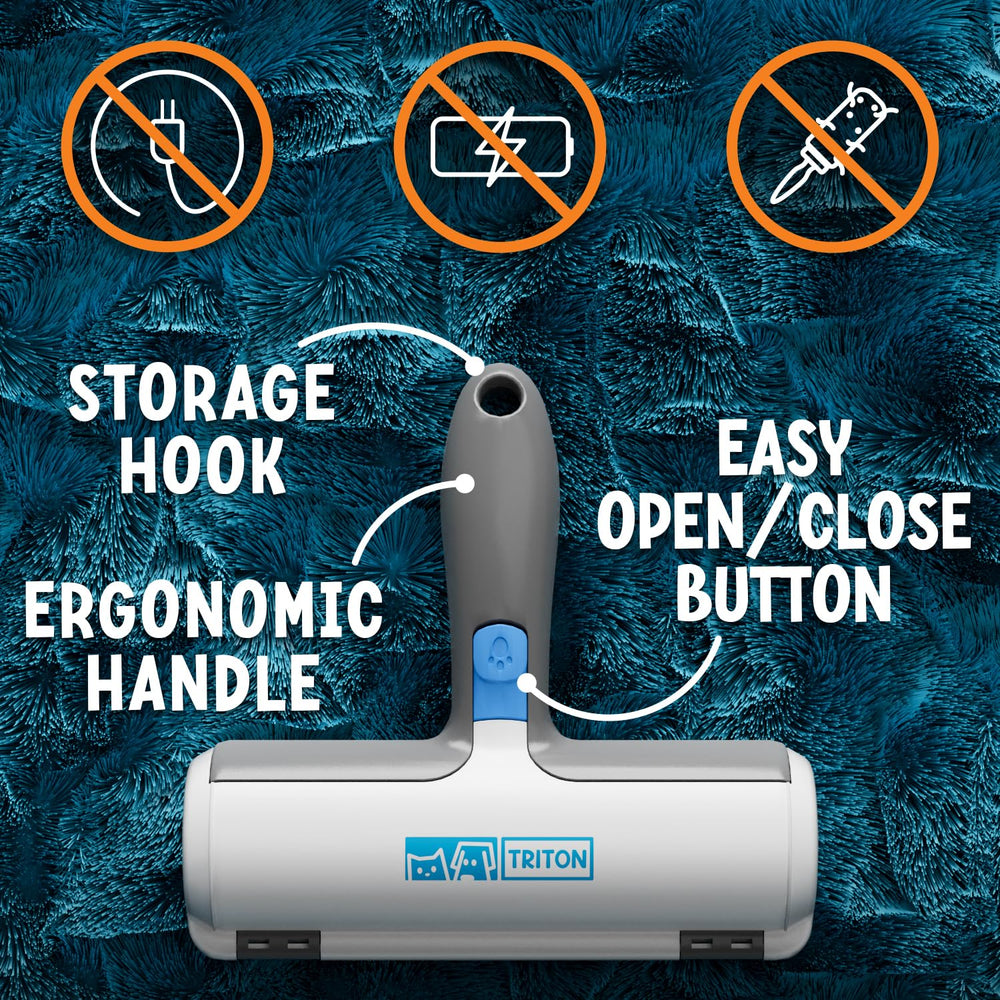 Triton reusable roller in action on fabric surfaces for hair removal